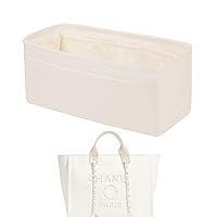 Purse Handbag Silky Organizer Insert Keep Bag Shape Fits Chanel Deauville Canvas Bags S/M/L bags, Luxury Handbag Tote Lightweight Sturdy(Large,Craie)