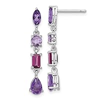 925 Sterling Silver Rhodium Plated Amethyst Rhodolite Pink Quartz DReligious Guardian Angel Earrings Measures 30.2x5mm Wide Jewelry Gifts for Women