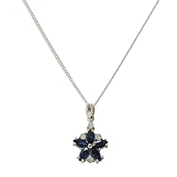 Solid 925 Sterling Silver Natural Sapphire & Opal Womens Pendant & Chain