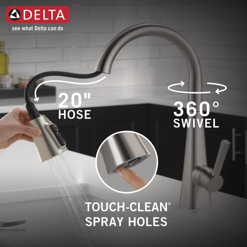 Delta Faucet Ophelia Brushed Nickel Kitchen Faucet, Kitchen Faucets with Pull Down Sprayer, Kitchen Sink Faucet, Faucet for Kitchen Sink, Magnetic Docking, SpotShield Stainless 19888TZ-SP-DST