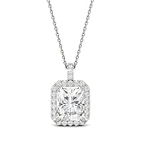 2.00ct Brilliant Radiant Cut, VVS1 Clarity, Moissanite Diamond, 925 Sterling Silver, Pendant Necklace with 18