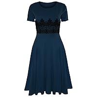 Oops Outlet Women's Cap Sleeve Waist Lace Insert Flared Skater Midi Dress Plus Size (US 16/18) Teal