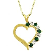 Genuine 0.45 Cts Emerald & Diamonds Heart Pendant 10k Gold
