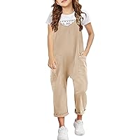Toddler Romper Boy Girls Casual Sleeveless Jumpsuits Spaghetti Strap Loose Overalls Rompers Long (Khaki, 6-7 Years)