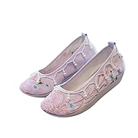 Pearls Embroidered Autumn Winter Women Cotton Fabric Platform Flats Elegant Ladies Sneakers Comfortable Shoes Purple 6.5