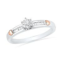 10KT White Gold with Pink Heart Baguette and Round Diamond Promise Ring (1/10 cttw)
