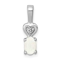 925 Sterling Silver Polished Open back Simulated Opal and Diamond Pendant Necklace Measures 16x5mm Wide Jewelry for Women