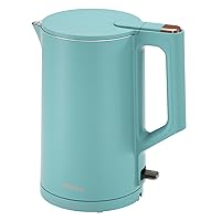 Electric Kettle, 304 Stainless Steel Interior, BPA-Free, Double Wall 1.5L Hot Water Boiler, 1500W Tea Kettle with Auto Shut-Off & Boil Dry Protection, Cordless Base & LED Indicator (Green)