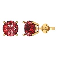 4.1 ct Brilliant Round Cut Solitaire VVS1 Natural Red Garnet Pair of Stud Earrings Solid 18K Yellow Gold Push Back