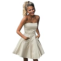 Women's Strapless Short Prom Dresses Satin Homecoming Party Gown with Pockets