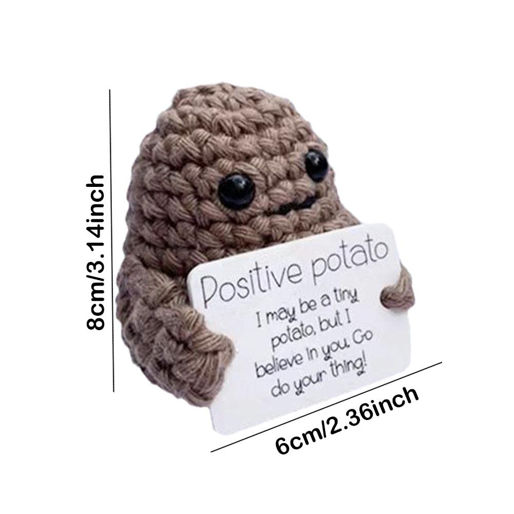 Funny Positive Potato,Cute Wool Knitting Doll with Positive Card,Positivity Affirmation Cards,Funny Knitted Potato Doll Xmas New Year Gift Decoration