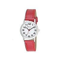 Ravel Women's Easy Read Watch with Big Numbers - Red/Silver Tone/Black Dial
