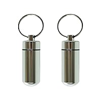 Essential Keychain Container of Airtight Waterproof Capsule Seal Bottle and Dry Box For Outdoor Activity EDC Survive at Military Grade to Store Pills,Matches (Silver, 1.9x0.6inch, 2pc)