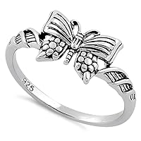 Solid 925 Sterling Silver Butterfly Stackable Ring