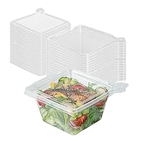 Restaurantware Tamper Tek 12 Ounce Square Take Out Containers 100 Durable Salad To-Go Boxes - Tamper-Evident Freezable Clear Plastic Bowls Disposable With Hinged Lids