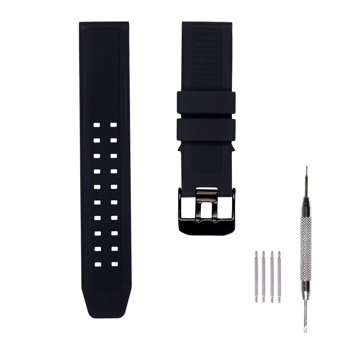 23mm Rubber Silicone Watch Band Strap Replacement with Black/Silver Double Prong Clasp for Luminox 3050 8800 and 3950 Series - Luminox Navy Seal Watch Band