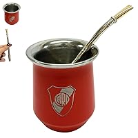 Carp Mate Gourd Cup Bombilla Straw River Plate Futbol Argentina Stainless Steel Engraved Carp Red Cup Set 1 Straw and 1 Yerba Mate Gourd Cup Acero Inoxidable grabado Argentina Soccer Made In Argentina