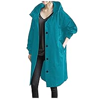 Rain Jacket Womens Waterproof with Hood Fall Lightweight Raincoat Hiking Travel Outdoor Trench Coat Windbreaker S-5XL
