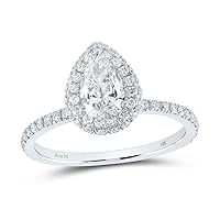 The Diamond Deal 14kt White Gold Pear Diamond Halo Bridal Wedding Engagement Ring 1-1/4 Cttw