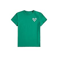 SweatyRocks Women's Heart Print T Shirts Summer Funny Short Sleeve Tops