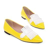 LEHOOR Women Pointed Closed Toe Flat Loafer Pumps Tassel Slip On Lightweight Patent Leather Casual Comfort Work Shoes for Ladies 4-15 M US