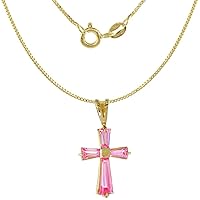 Sterling Silver Cubic Zirconia Maltese Cross Necklace Tapered Baguette CZ Gold-plated 16-20 inch