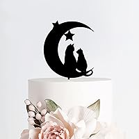 Cat Lovers Moon And Stars Cake Topper Mr And Mrs Cake Topper Rustic Wedding Cake Topper Cats In Moon Romantic Cake Topper for Engagement Party Decoration