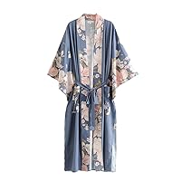 Bohemian Cardigans Women Open Stitch Floral Kimono Floral Print Long Jacket Kimono Beachwear Holiday Robe Female