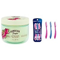 Hawaiian Tropic After Sun Body Butter with Coconut Oil, 8oz and Schick Hydro Silk Dermaplaning Tool with Precision Cover, 3ct Bundle