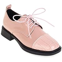 Women's Brougue Lace Up Flats Oxfords Patent Leather Vintage Chunky Low Heel Dress Walking Shoe Oxford