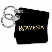 3dRose Key Chains Rowena beautiful girl baby American name. Yellow on black charm (kc-364272-1)