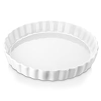 LOVECASA Porcelain Quiche Baking Dish,10 Inch Reusable Pie Pan Quiche Pan, Non-Stick Round Pie Dish, Tart Pan with Ruffled Edge,Pie Pan for Pies | Microwave,Dishwasher,and Oven Safe (White)