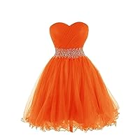 Women's Strapless Homecoming Dresses Graduation Prom Party Tulle Mini Dress with Beaded Belt
