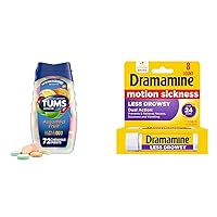 TUMS 72 Count and Dramamine 8 Count Motion Sickness Less Drowsy Tablets Bundle