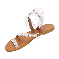 Cute Sandals For Women Womens Ladies Flat Crystal Rhinestone Buckle Strap Flip Flops Sandals Shoes