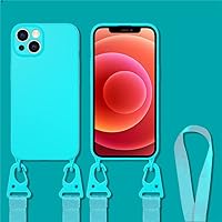 Crossbody Lanyard Cord Rope Strap Case for iPhone 11 12 14 13 Pro Max Mini XS X XR 7 8 Plus SE Liquid Silicone Cover,Sky Blue,for iPhone 14 ProMax