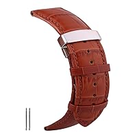 14mm to 26mm Alligator Replacement Leather Watch Band Red-Brown Soft Leather Interchangeable Watch Strap Quick Release Deployment Buckle for Men and Women (12mm+Reddish Brown)