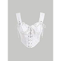 Women's Tops Sexy Tops for Women Shirts Lace Up Front Frill Trim Wide Straps Top Shirts for Women (Color : White, Size : Small)