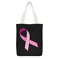 Ribbon Breast Cancer Awareness Cute Canvas Tote Bag with Interior Pocket Shopping Cloth Bags Beach Grocery Handbag