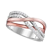 TheDiamond Deal10kt White Gold Rose-tone Womens Round Diamond Crossover Band Ring 1/3 Cttw