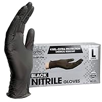 Disposable Nitrile Gloves, Chemical Resistant, Powder-Free, Latex-Free, Non-Sterile, Food Safe, 4 Mil, Black, Large, 100-Count