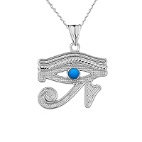Little Treasures Eye of Horus (Ra) with Turquoise Center Stone Pendant Necklace Necklace in 14 ct White Gold (Available Chain Length 16