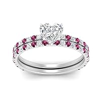 Choose Your Gemstone Three Quarter Diamond CZ Gallery Bridal Ring Sterling Silver Heart Shape Wedding Ring Minimal Modern Design Birthday Wedding Gift US Size 4 to 12