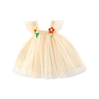 Pleated Cute Tutu Dress for Baby Girls Flower Mesh Sleeveless Summer Dress Ruffle Lace Trim Sundress for Birthday
