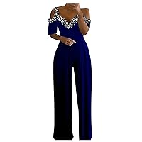 Women's Vacation Outfits Casual Wide Leg Jumpsuit Waist Closing Printed Summer Outfits