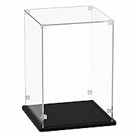 Acrylic Display Case 8x8x12 inch - 3mm Thick Acrylic Display Box with Black Wooden Base, Assemble Dustproof Showcase Clear Display Case for Collectibles Figures Lego Helmet Doll Toys Models