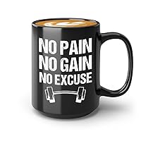 Personal Trainer Coffee Mug 15oz Black - No pain no gain no excuse - Fitness Instructor, Workout Coach, Exercise Lover, Cardio Lover, Gym Coach