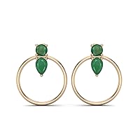 1.90 Cts Emerald Gemstone Open Circle 925 Sterling Silver Stud Earring Large Round Studs Minimalist Earrings Dainty Studs Gift For Her