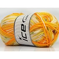 Kumquat Mini Baby Design DK Yarn - Acrylic Wool Blend Self-Patterning Yarn 50 Gram, 142 Yards - Orange, Yellow, White, Green