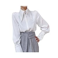 Luxury Design Thin Blouses Satin Shirts Pointed Collar Women' White Blouse Spring Tops Long Sleeve
